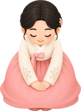 세배하는 한복 소녀