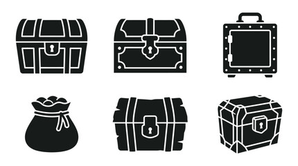 Collection Of Treasure Chests And Bags Black Silhouette Vector Graphics © Abdullah