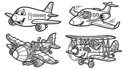 Cartoon Airplanes Collection: Jet, Biplane, Passenger, Futuristic © Wilujeng Graphic
