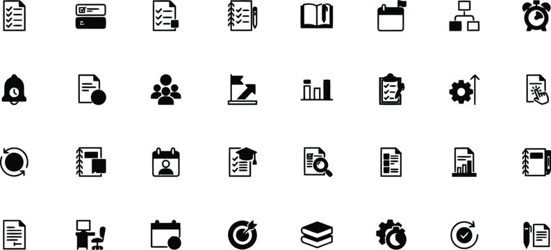 Collection of black and white representing business and planning tasks