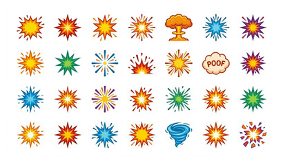 Modern Explosion Icon Set Flat Vector Illustration with Dynamic Blast Symbols Isolated on White © MD