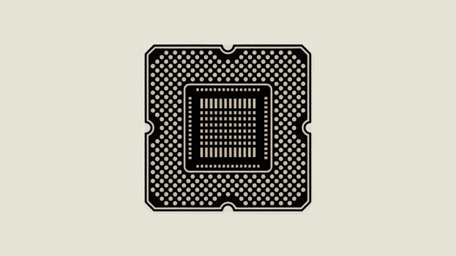 Microchip Schematic Diagram With Dense Pin Grid Black Lines On Light Beige Background integrated circuit chip processor cpu