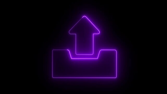 Glowing violet color neon sent icon animation on black background. Glowing neon mail icon animation with notification sending animation.