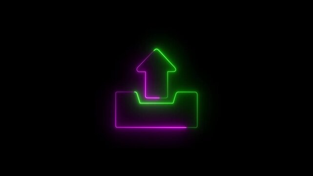 Glowing green and pink  color neon sent icon animation on black background. Glowing neon mail icon animation with notification sending animation.