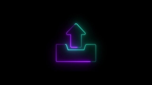Glowing blue and pink color neon sent icon animation on black background. Glowing neon mail icon animation with notification sending animation.