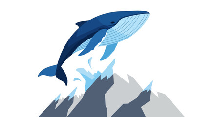 Fototapeta premium Whale breaching over icy mountains