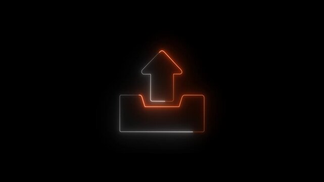 Glowing red and white color neon sent icon animation on black background. Glowing neon mail icon animation with notification sending animation.
