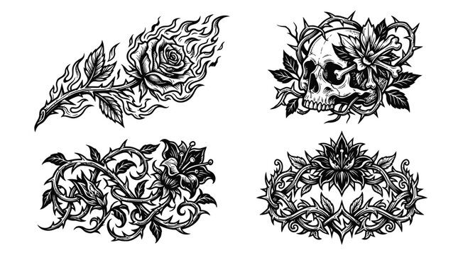 Gothic Tattoo Designs: Rose, Skull, Thorns, Wreath