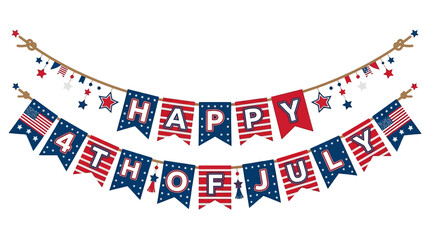 Obraz premium Patriotic banner, 4th of July decoration, American flag garland, Independence Day bunting isolated on White Background