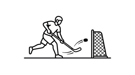 Hockey player shooting on goal black line vector illustration © Abdullah