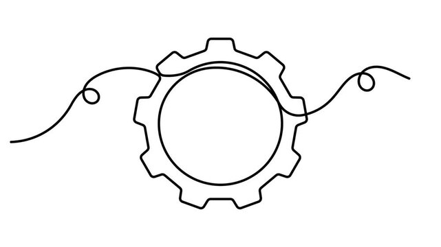 Modern cogwheel gear icon sign continuous one line art single drawing on white background minimalist presentation financial growth symbol 4k animation video