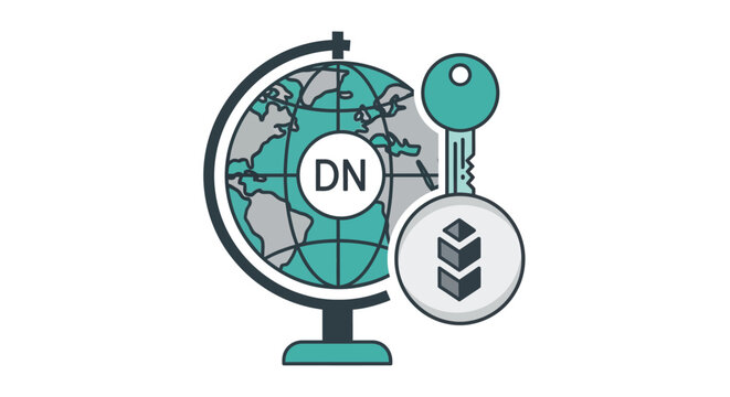 Decentralized Domain Name System Concept Illustration with Globe and Key Icons for Internet Security and Web 3.0
