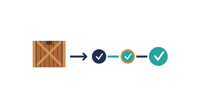 Logistics process flow from package shipment to delivery completion. Shipping status and order tracking infographic.