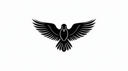 Fototapeta premium Black Silhouette of a Bird with Wings Spread Wide Against a White Background