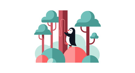 Naklejka premium Cute penguin climbing tree illustration