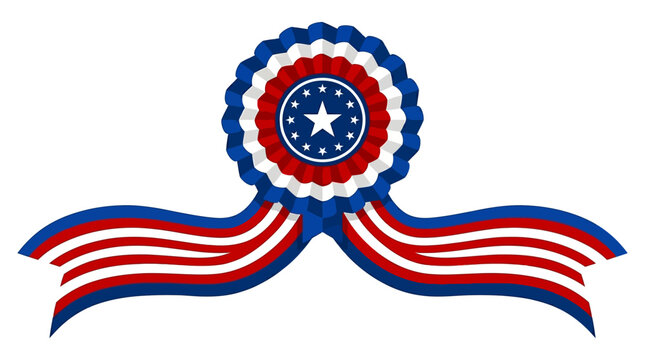 American ribbons, patriotic rosette, blue red white red white star, star rosette icon symbol, vector isolated on White Background
