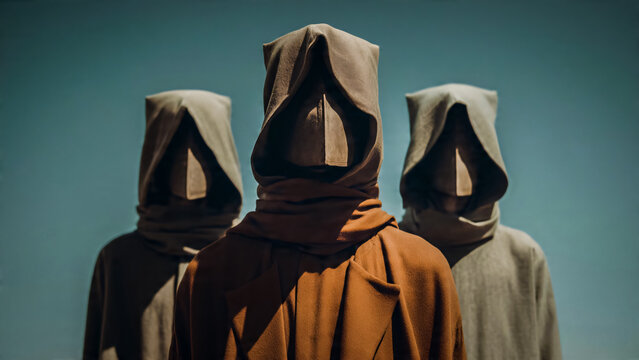 Trois personnes avec le visage masqu&eacute;