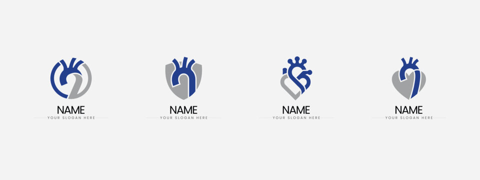 Heart and aorta medical branding logo concepts with heart health cardiology cardiovascular