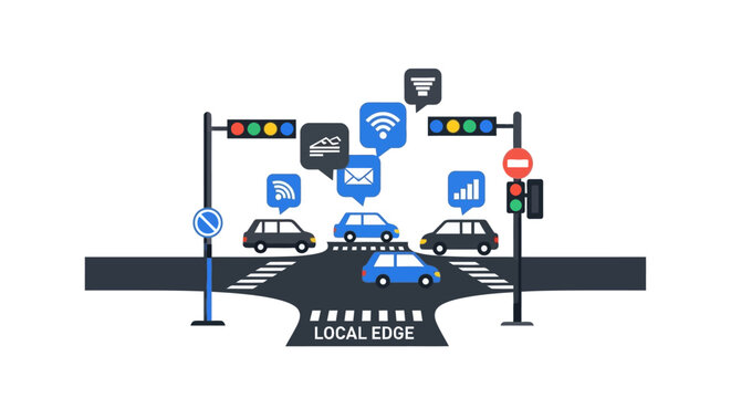 Smart City Connected Vehicles and Local Edge Computing Concept for Intelligent Traffic Management Illustration