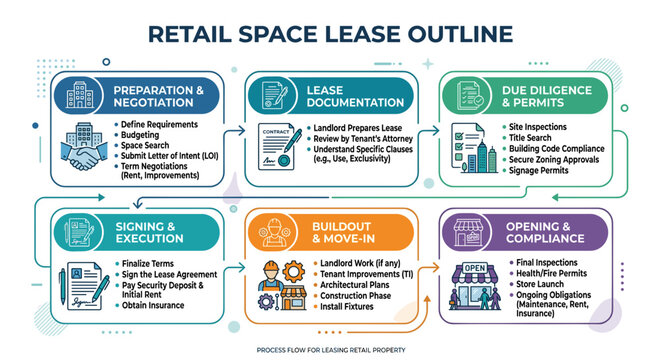 Business professionals reviewing retail space lease outline in meeting