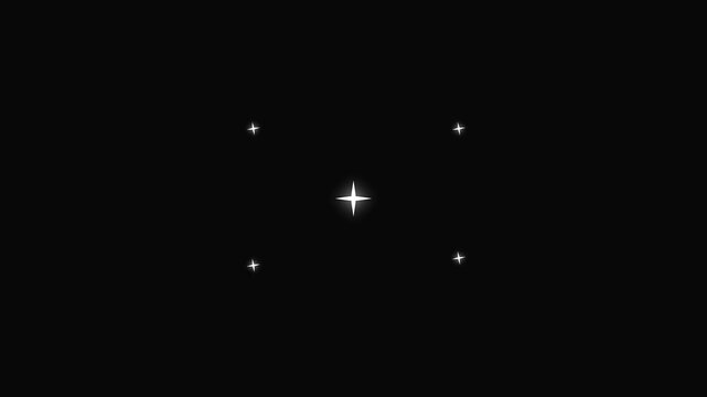 Sparkle twinkling star animation video, shiny glowing stars, doodle glitter star, Single shining light colors ,Magic light effect trail magic sparkling effects on black screen.4k