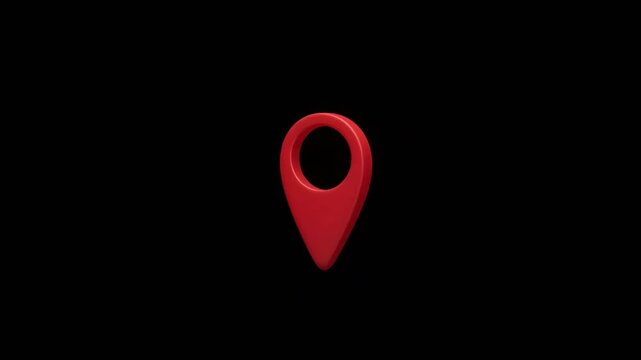 Map pointer marker rotating in 3D space with glowing light effect for digital navigation and location services video motion footage