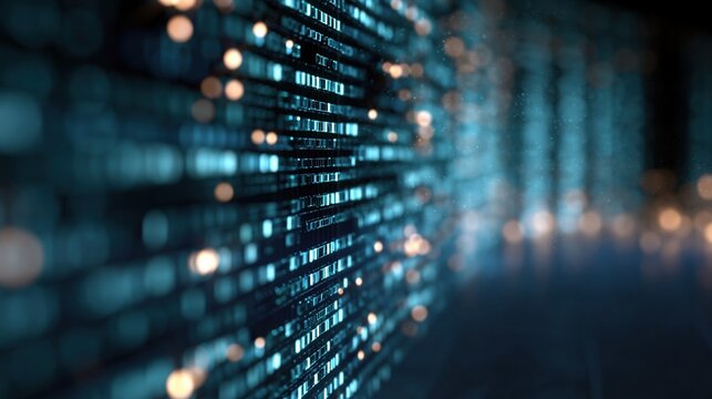 Abstract Digital Data Wall with Blurry Lights, Representing Technology and Information Flow