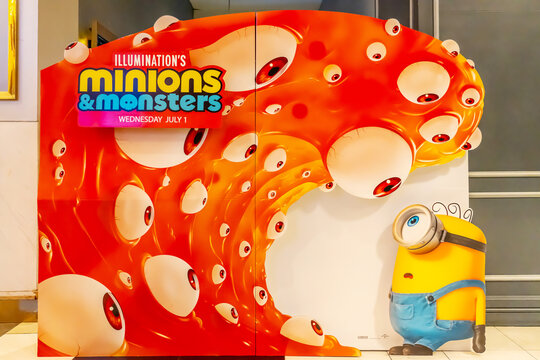 BANGKOK, THAILAND, 15 June 2026 - A beautiful standee of a movie called Minions & Monsters Display at the cinema to promote the movie
