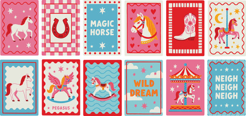 Collection of playful horse themed with carousel and cowboy boot © MDSHAHIN