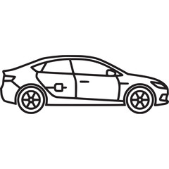 Fototapeta premium Car, vehicle, sedan, automobile, line art, black and white, illustration, icon, outline, simple design, transportation, travel