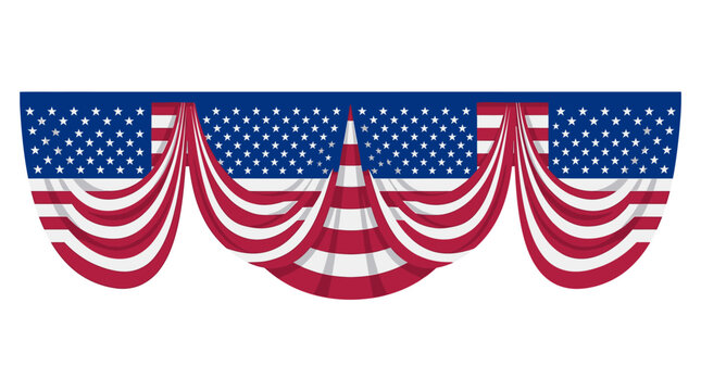 American flag curtain valance, patriotic drapery, red white blue fabric, vector banner