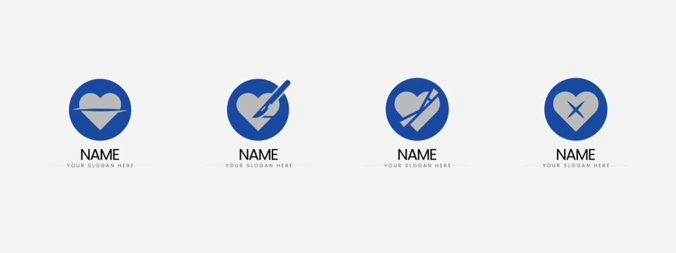 Circular heart surgery logo icon set with hospital cardiology medicine surgical clinical