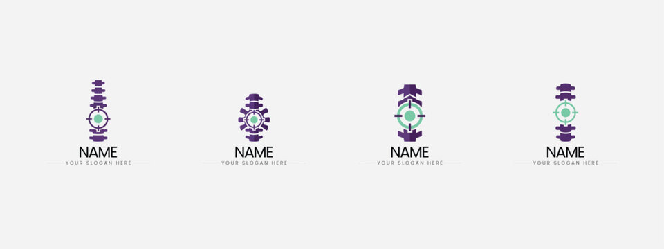 Spine surgery and target medical logo set with orthopedic vertebrae hospital medicine surgical