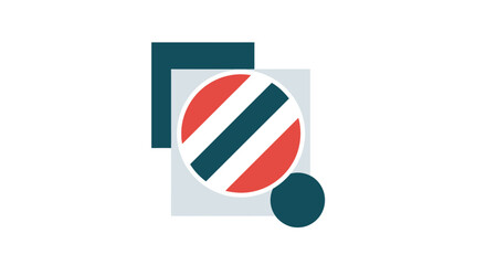 Naklejka premium Abstract geometric composition featuring a striped circle, square, and solid circular elements, representing modern design and balanced structure on an isolated white background.