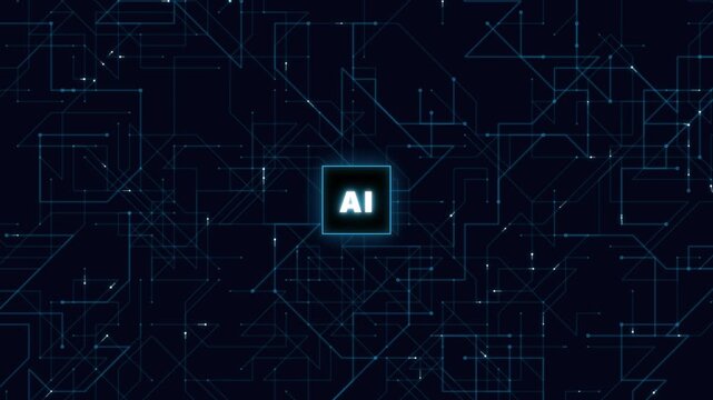 Artificial intelligence concept with glowing ai text and digital circuit board network lines
