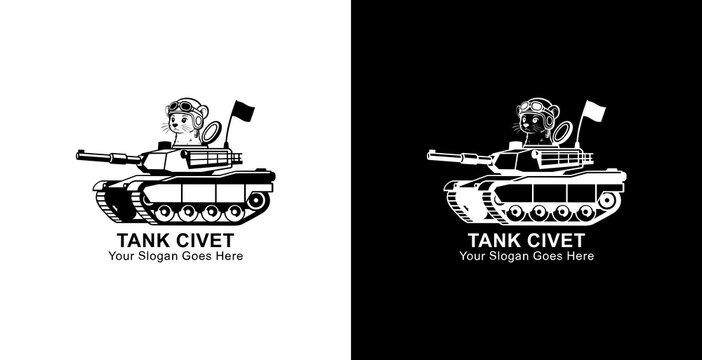 Logo design of a civet riding a tank
