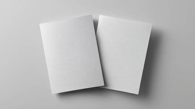 Two blank white minimalist presentation folders or brochures arranged on a neutral background, ready for graphic design