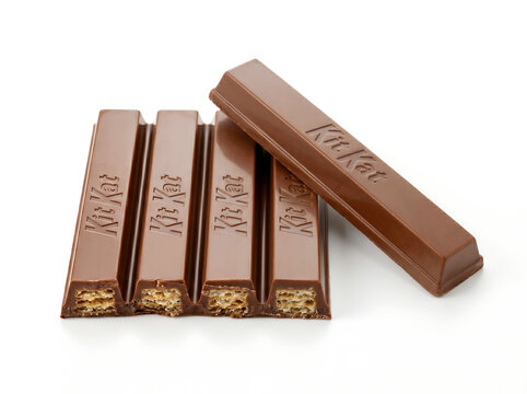 Kit kat chocolate bars arrangement with wafer layers studio lighting