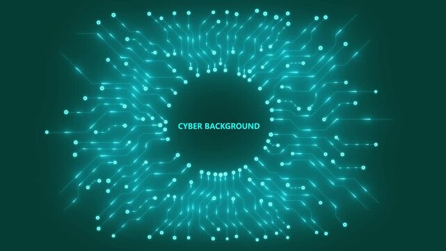 Abstract digital circuit board in blue. Cyber background. Futuristic microchip processor concept. Artificial intelligence web banner