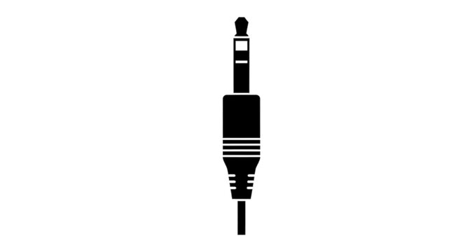 Minimal black silhouette icon, simple flat vector, bold black shape, no, no shading vector illustration of a 35mm audio jack connector on a, flat icon style