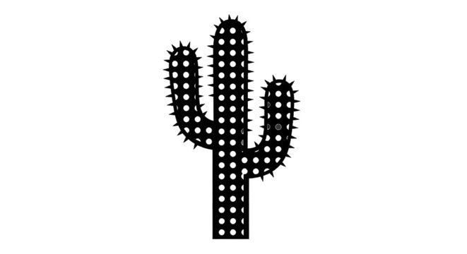 Minimal black silhouette icon, simple flat vector, bold black shape, no, no shading black and white cactus silhouette with polka dot pattern on a, flat icon style