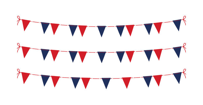 Red and blue triangular pennant banner decorations for party events and celebrations