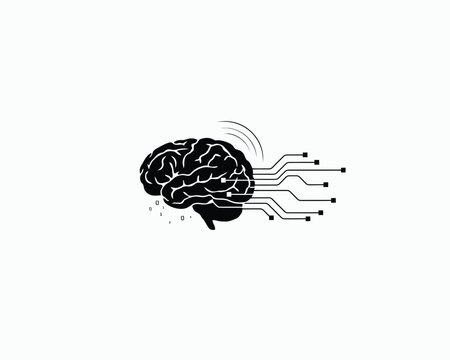 Silhouette of a Brain with Circuitry and Binary Code