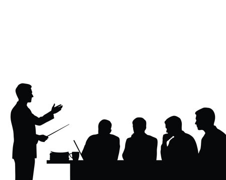 Business presentation with pointing stick meeting speaker