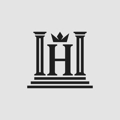 Naklejka premium Classic pillars and crown with letter H logo.
