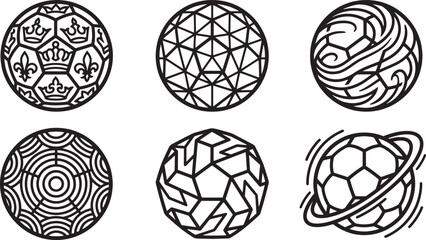 Abstract Soccer Ball Logo Design Icon Set Geometric Football Pattern Crown and Tech Line Art Vector Elements © Salim