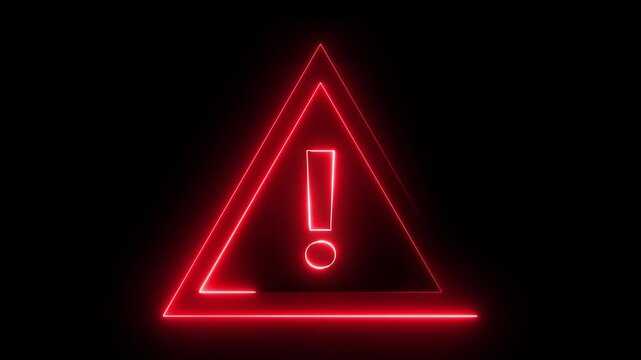 Neon warning attention sign icon animation glowing red color danger error alert risk stop sign emergency hazard sign icon sign symbol on black background	
