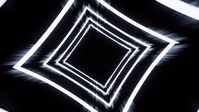 Monochrome geometric square frames receding towards center creating tunnel perspective
