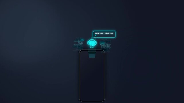 Smartphone with ai chatbot interface and digital code overlay on dark background