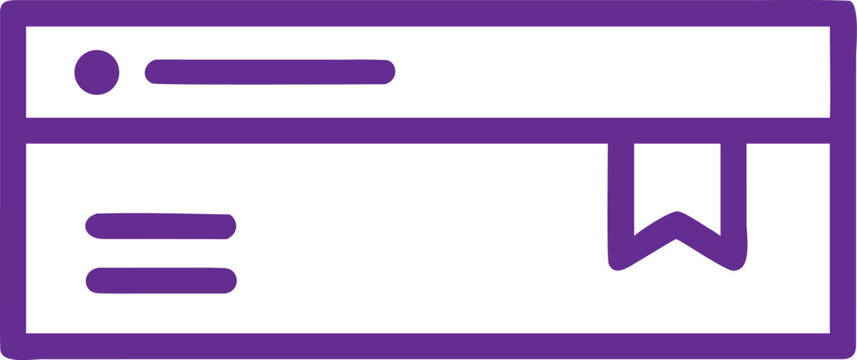 Purple of a web browser window with a bookmark ribbon, isolated on a white background, digital interface flat